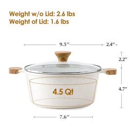 SENSARTE Ceramic Nonstick Stock Pot with Lid, 4.5 Quart Induction Cooking Pot with Tempered Glass Lid, Stew Pot for Soup and Oatmeal, Pasta Casserole, PFOA PFAS PTFE Free, White