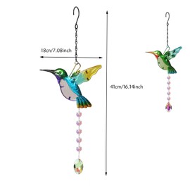 2pcs Hummingbird Sun Catcher Crystal Pendant,Stained Glass Window Hanging Ornament,Pendant Hummingbird Chandelier Prismem for Home Office Garden Decoration,Crystal Prism Ornament（Blue + Green）
