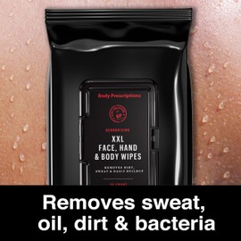 Body Prescriptions Body & Face Wipes - XL Body Wipes for Men, Shower Wipes, Gym Wipes, After Workout Wipes for a Quick Cleanup, Sweat and Oil - Resealable Flip Top Pack (4 Pack - 25 Count)