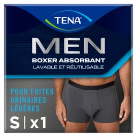 TENA Men Boxer Protettivi Lavabili e Riutilizzabili, Studiati per Gocce e Perdite Urinarie Leggere, Boxer Assorbenti per Uomo a Rapido Assorbimento, Colore Grigio, Taglia XXL