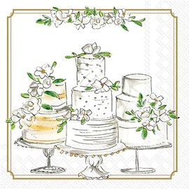 IHR Ideal Home Range Cocktail Napkins Rosanne Beck Disposable 3-Ply Paper Party Napkin Pack, 5" x 5", Wedding Cakes, 20-Count