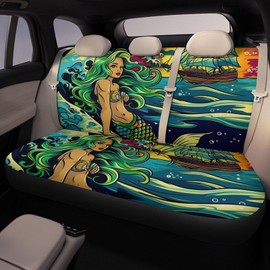 Delerain Car Rear Seat Covers, Mermaid with Green Hair Car Backseat Protector Universal Back Seats Vehicle Enterior Protector Suitable Fits Most Car Auto SUV Sedan Trucks
