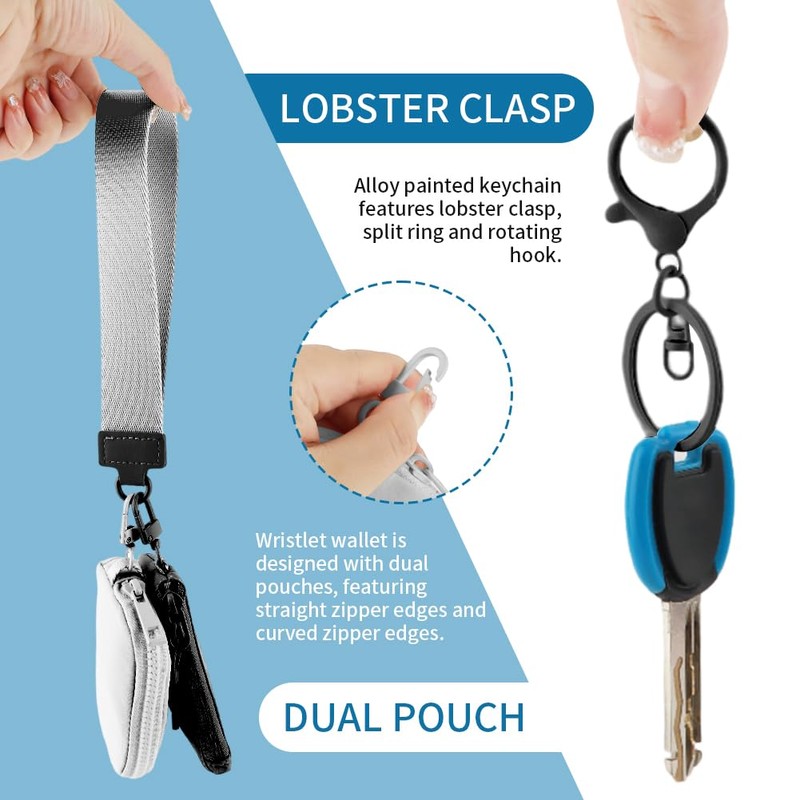 2pcs Wristlet Wallet with Keychain Set, Portable Detachable Dual Pouch