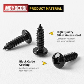 #12 x 1/2" (50 Pack) Pan Head Sheet Metal Screws Phillips Drive Self-Tapping Wood Screws, Black Oxide 304 Stainless Steel Screw (18-8), Corrosion Resistant Screws