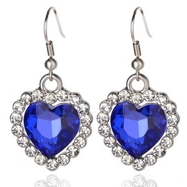 fdsmall Titanic Heart of the Ocean Earrings Love Heart Pendant Earrings Forever Sapphire Pendant Shiny Crystal Zircon Jewellery Gifts for Women, Alloy Steel, Diamond