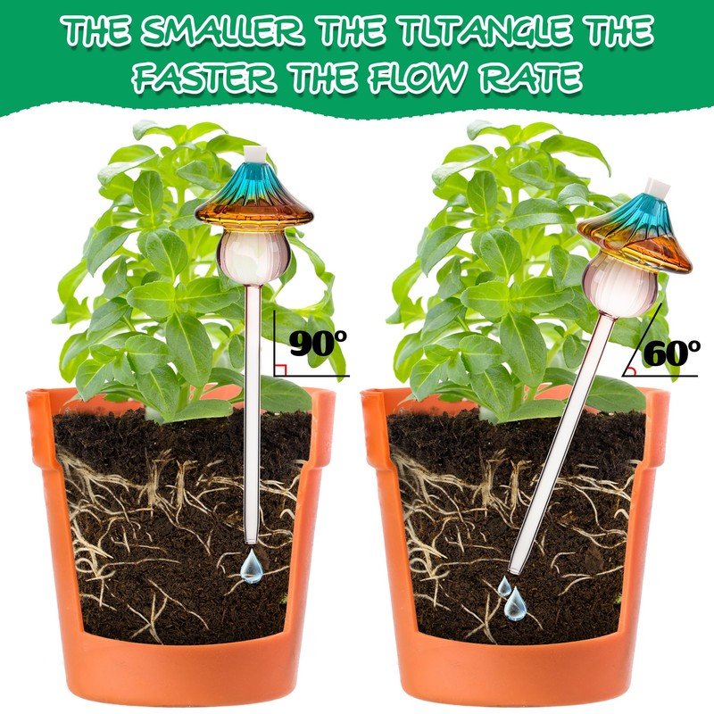 Plant Watering Globes Mushroom, Rainbow Gradient Color Glass Watering Bulbs,