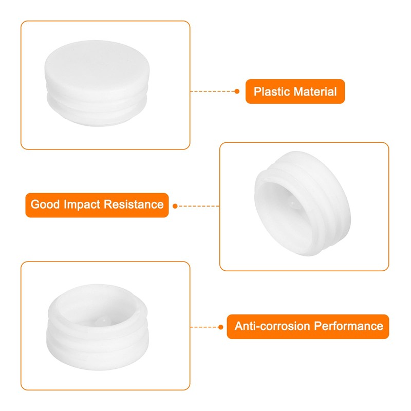 sourcing map 1-9/16"(40mm) Round Plastic Plug, 4 Pcs White Pipe