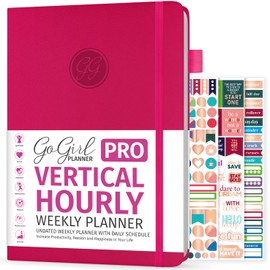 GoGirl Planner PRO Schedule - Undated Planner with Hourly Time Slots, Monthly, Weekly & Daily Organizer, Appointment Book for time Management, 7"x10" Hardcover, Lasts 1 Year - Fuchsia