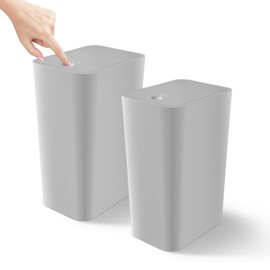 Cesun Bathroom Trash Can with Lid, Small Garbage Can with Press Top Lid, Plastic Wastebasket with Pop-up Lid for Toilet, Office, Bedroom, Living Room, Grey, 2.6 Gallon + 4.0 Gallon
