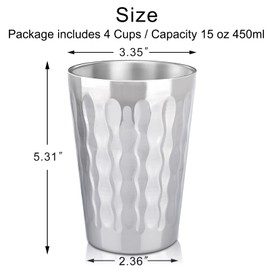 Beasea 15oz Stainless Steel Cups, 4 Pack Double Wall Metal Stackable Insulated Portable Drinking Tumblers Unbreakable Shatterproof Glasses for Home Restaurant Party Camping Travelling
