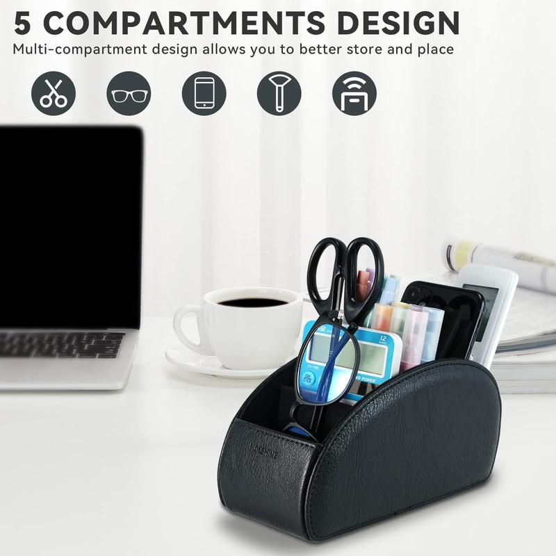molshine Remote Control Holder with 5 Compartments,Pu Leather Office Organization