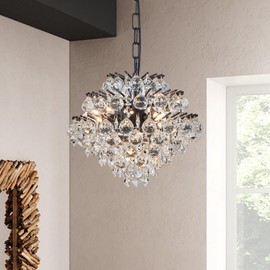 Bestier Black Modern Pendant Chandelier Crystal Raindrop Lighting Ceiling Light Fixture Lamp for Dining Room Bathroom Bedroom Livingroom 4 G9 Bulbs Required D11 in x H12 in