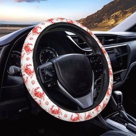 Neukim Watercolor Red Crabs Shells Car Steering Wheel Cover Auto Steering Wheel Protector Anti-Slip Elasticity and Breathable Car Accessories Universal 15 Inch for Cars SUV Sedan Vans Trucks