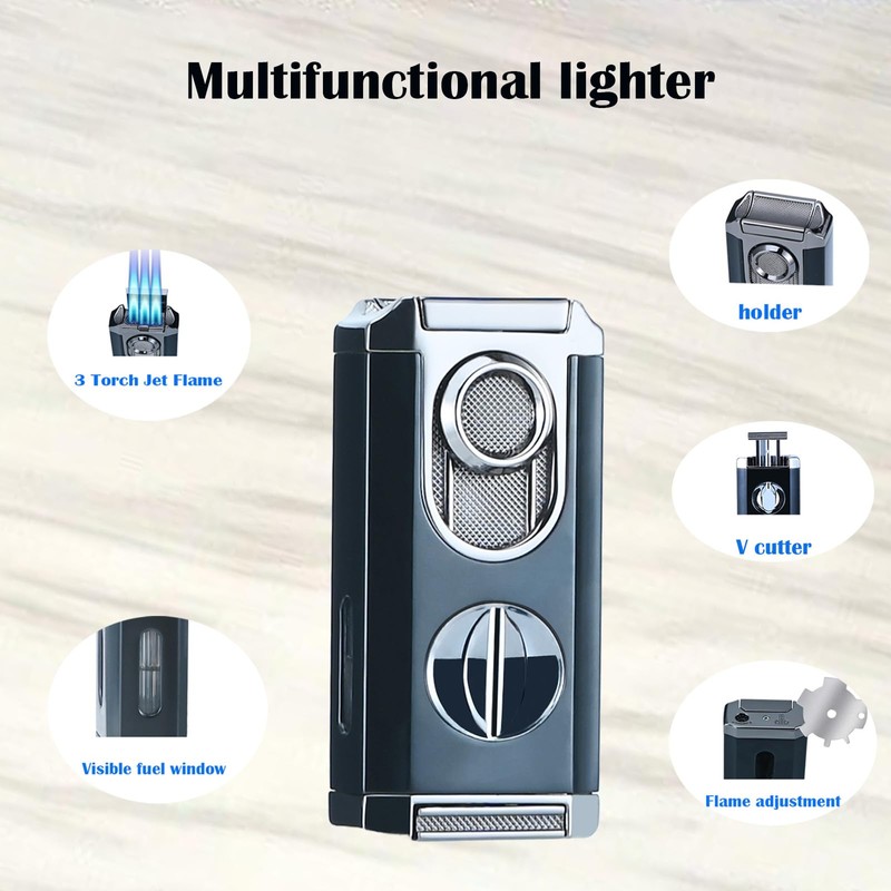 Reetsing Windproof Triple Jet Flame Torch Lighter with Stand –