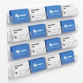 HIIMIEI Business Card Holder for Wall: Acrylic business card holder wall mount, 4 Pack Clear Hanging Rack Card Holder Display, Horizontal Multiple Business Card Holder Organizer for Office (16 Slots)