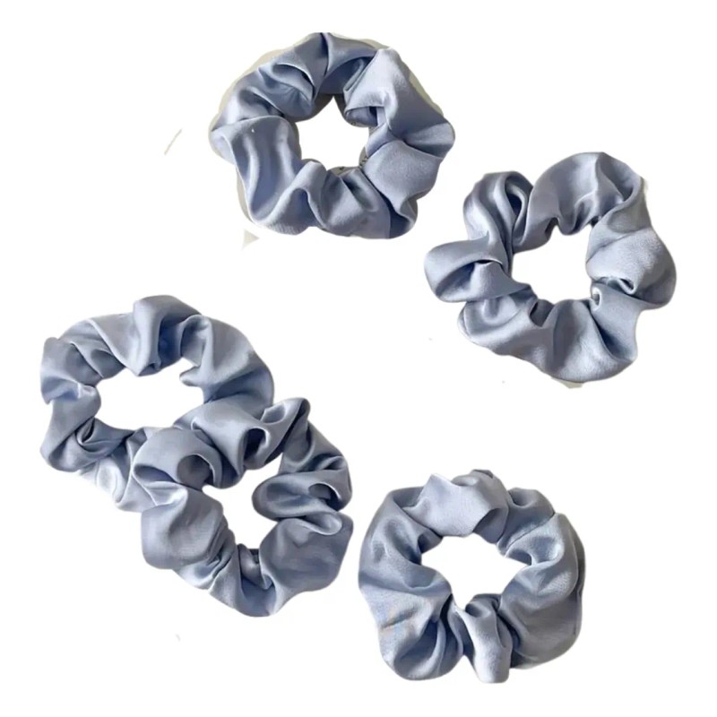 Pack 8 Scrunchie Satin Azul Cielo Liga Elástica Mujer Moda