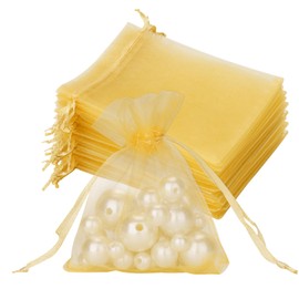 joycraft 50Pcs Organza Bags, 2.7"x3.5" Gift Favor Bags, Gold Breathable Tulle Bags with Drawstring, Sheer Mesh Pouch Drawstring Bags for Wedding Favor, Jewelry, Makeup, Candy