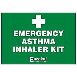 Vsafety 31042CC-S Emergency Asthma Inhaler Kit Sticker Sign, 130 mm x 90 mm (Pack of 3) Safety Sign