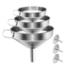 HOXHA Stainless Steel Kitchen Funnel with Removable Strainer/Filter, 5-Inch, Silver