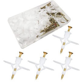 Gypsum Board Wall Plug, CTRICALVER Gypsum Board Wall Plug Extension Tube Plastic Anchor, White Aircraft Type Heavy Plaster Board Cavity Wall Fixture (50Anchor + 50Screw)