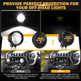 Auxebam 4 inch Pod Light Covers, Black Round Offroad Light Cover Waterproof Polycarbonate Protective Lens for Round LED Pod Lights Driving Fog Light (Fit for ZD000668 ZD000669 ZD000704 ZD000752)