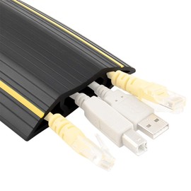 Floor Cable Cover, Floor Cord Protector 3 Channels Contains Cords, Cables and Wires, Perfect for Office, Home, Workshop, Warehouse, Concert, or Other Outdoor Surroundings (6.5 feet Set of 2,Black)