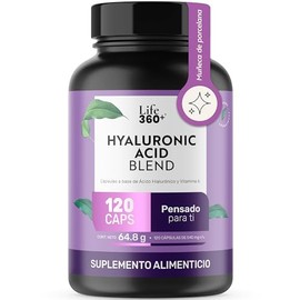 LIFE 360+ Ácido Hialurónico | 540 Miligramos 120 Cápsulas | Adicionado con Vitamina E (Alfa Tocoferol) | Suplemento Alimenticio Hialu-E