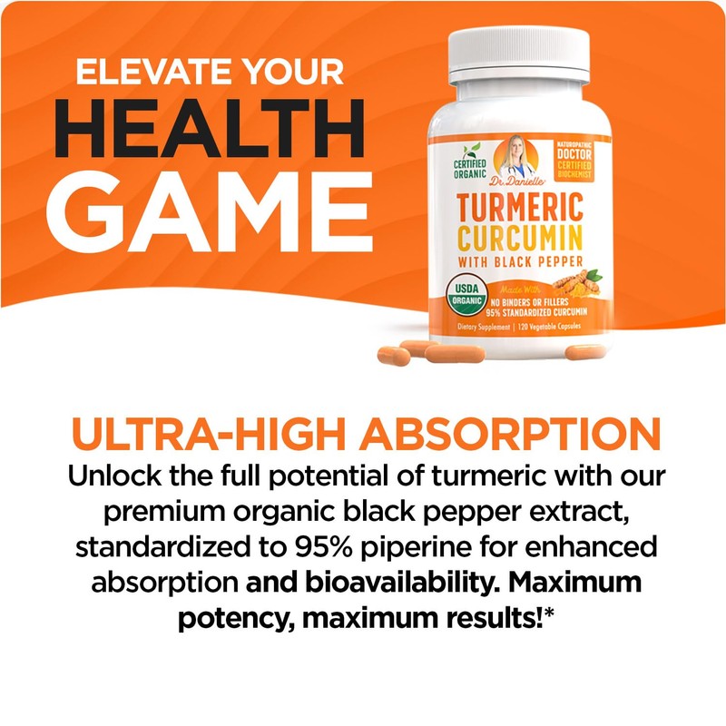 Organic Turmeric Curcumin with Black Pepper Extract 2000mg - High