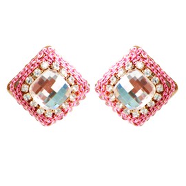 Navachi 18k Gold Plated Square Multicolor Crystal Inside Stud Earrings, Zinc Cubic Zirconia, crystal