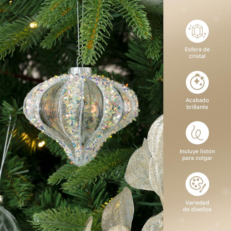 ESQUIMAL Esferas Navideñas de Cristal, 6 Piezas de 10 cm.