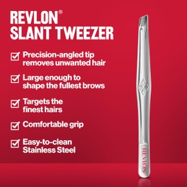 Revlon Multipurpose Hair Removal Tweezer, High Precision Slant Tip Tweezers for Men, Women & Kids, Stainless Steel (Pack of 1)