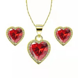Paris Jewelry 14k Yellow Gold Heart 4Ct Created CZ Full Set Necklace 18 inch Plated