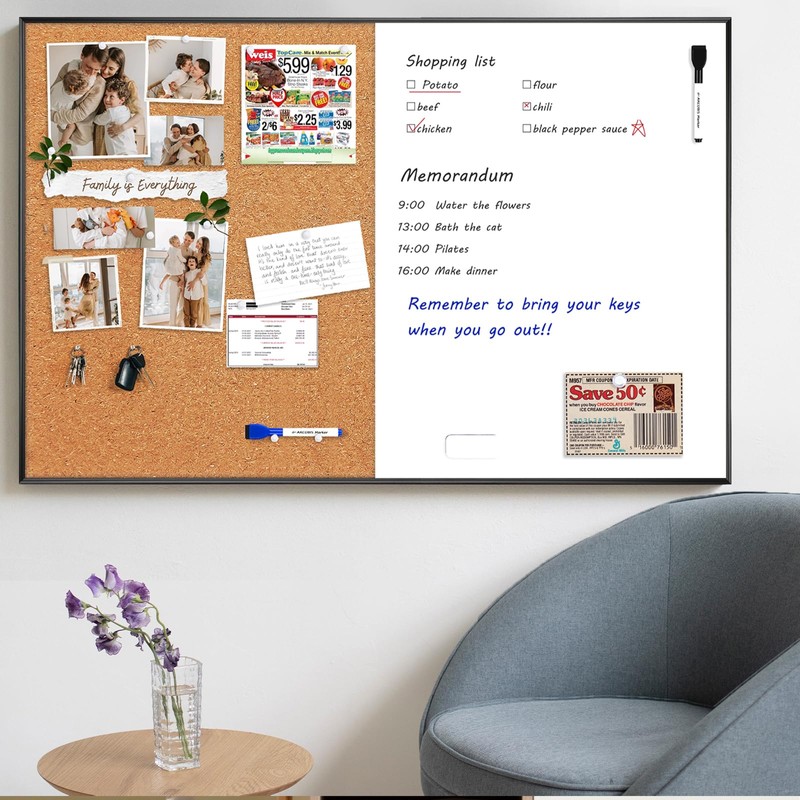 ARCOBIS Cork Board White Board Combo, 36 x 24 Inch