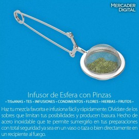 Mercader Digital 3 Pzs Infusor Té Pinza Bola Filtro Malla Acero Inoxidable