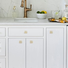 Perilla Home Set of 6 Marble Knobs for Cabinet & Drawers Decorative Travertine Square Knobs for Home Kitchen Cabinet Hardware Cupboard Glass Door Dresser Wardrobe Pulls (Beige)