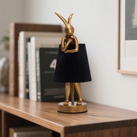 ZenithLight Rabbit Table Lamp with Linen Shade & Gold-Toned Resin Base Cordless Rechargeable LED Table Lamp for Kids Room, Bedroom, Nightstand, Nursery.