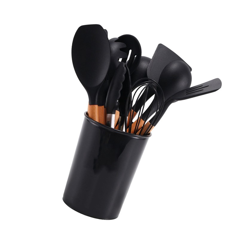 11 Pcs Silicone Kitchenware Set Heat Resistance Wooden Handle Kitchen