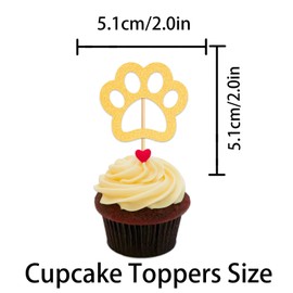 Dog Paw Cupcake Topper for Pet Puppy Theme Party Favors Decorations Baby Shower Men Women Kids Happy Birthday Party Decor Supplies set 18pcs Gold Glitter