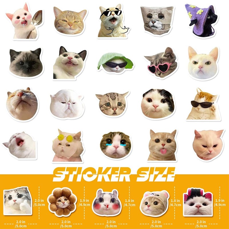 100 Pieces Funny Funny Cat Stickers Set, Cute Cat Stickers,