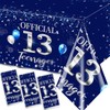 GREHUMOR 3pcs 13th Birthday Tablecloth Silver Blue Happy Birthday Decorations