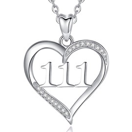 INFUSEU Angel Number Necklace 111 Heart Pendant for Women Teen Sterling Silver Trendy Jewelry Numerology Birthday Gifts for Girlfriend Daughter