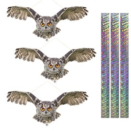 Kungfu Mall 3PCS Plastic Owl to Scare Pigeon, Dual-Side Printed Fake Owl Control Device for Garden Patio Windows Farm