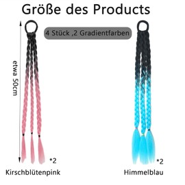 Pack of 4 Hair Strands for Clip-in Colour Gradient, 2 Colours Synthetic Hair for Braiding, Colourful Hair Strands, Women Hair Strands for Braiding, Hair Extension Braid with Elastic Band for Women