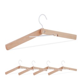 Relaxdays Set of 5 Wooden Clothes Hangers, Folding Hangers, Gentle on the Collar, Width: 44 cm, Sturdy Wooden Hangers, Natural/White