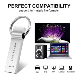 cticoal USB Thumb Drive 64GB High Speed Pendrive 3.0 Waterproof USB Drive Metal USB Flash Drive Silver Pen Drive Typically Used for Copying or Storing Data