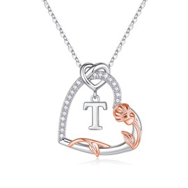 Yesteel Heart Initial Necklaces for Teen Girls Gifts, Love Letter Pendant Initial T Necklace Jewelry Gifts for Flower Girl Teenage Girls Granddaughter Daughter Teenager