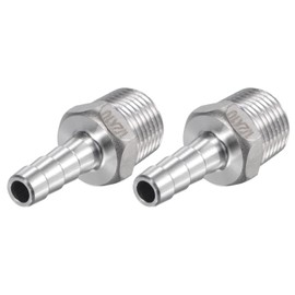 sourcing map Hose Nozzle Hose Connector 10 mm AD x 1/2PT Male Thread 304 Stainless Steel Pipe Connector Hose Adapter Water Connection Extension Pack of 2