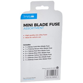 Simply BF820 Mini Blade Fuse Assortment - Set of 10 - Ideal for Vehicle Use, 10 Pieces and 7 Types 5A 7.5A 10A 15A 20A 25A 30A Multi-Function Car fuse