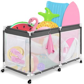 Hahood 295 Gallon 70 Inch Pool Storage Bin, Holder for Noodles, Floats, Balls, Towels, Extra Large Mesh Organizer for Summer Outdoor Swimming equipments, Dark Gray