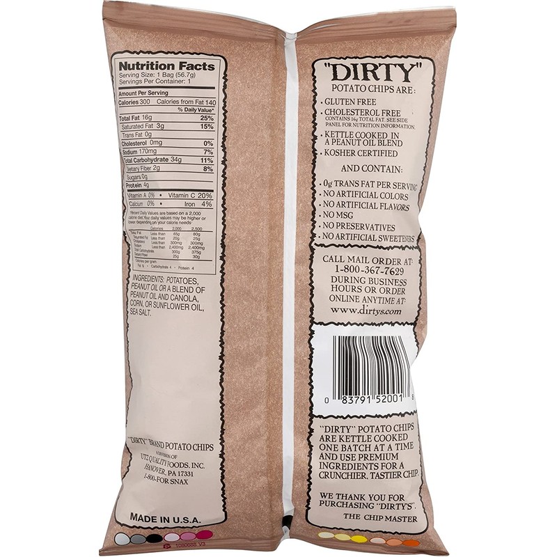 Dirty Kettle Potato Chip Sea Salted 2 Oz (Pack of
